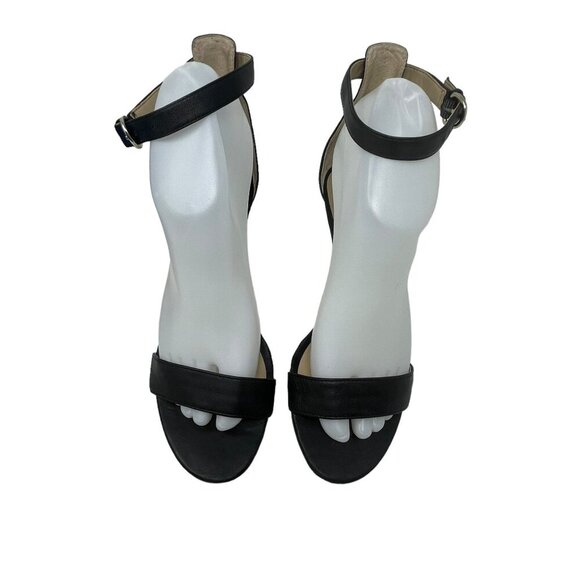Ann Taylor Black Leather Ankle Strap Heels Size 6M Open Toe Shoes Strappy - Picture 3 of 10